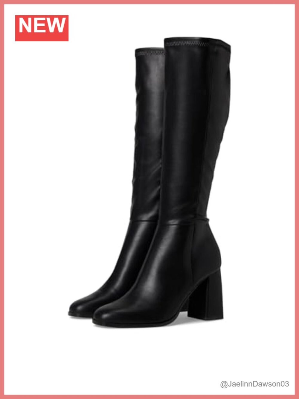 Knee-High Block Heel Boots Square Toe Zip PU